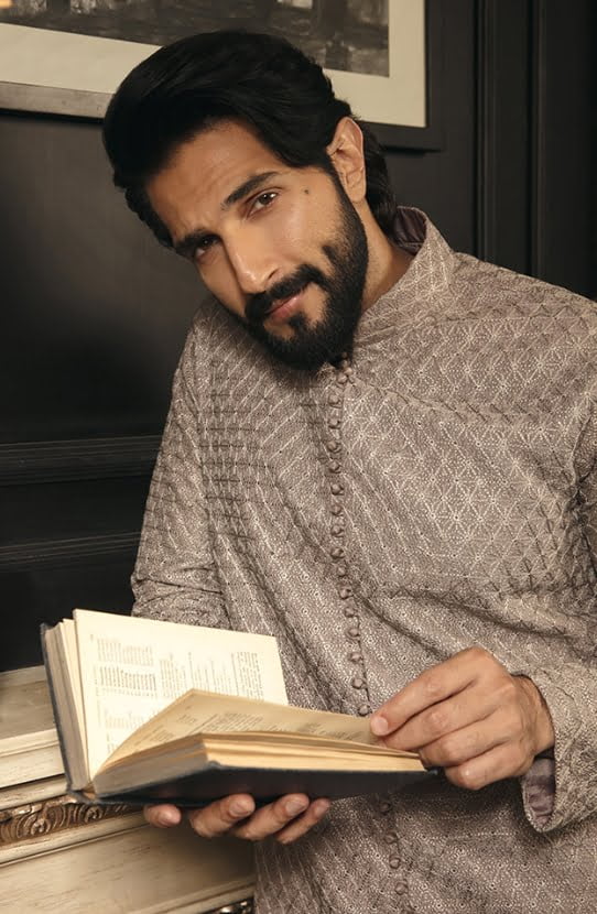 Grey Resham Embroidered Raw Silk Sherwani (2-Piece) - Image 2