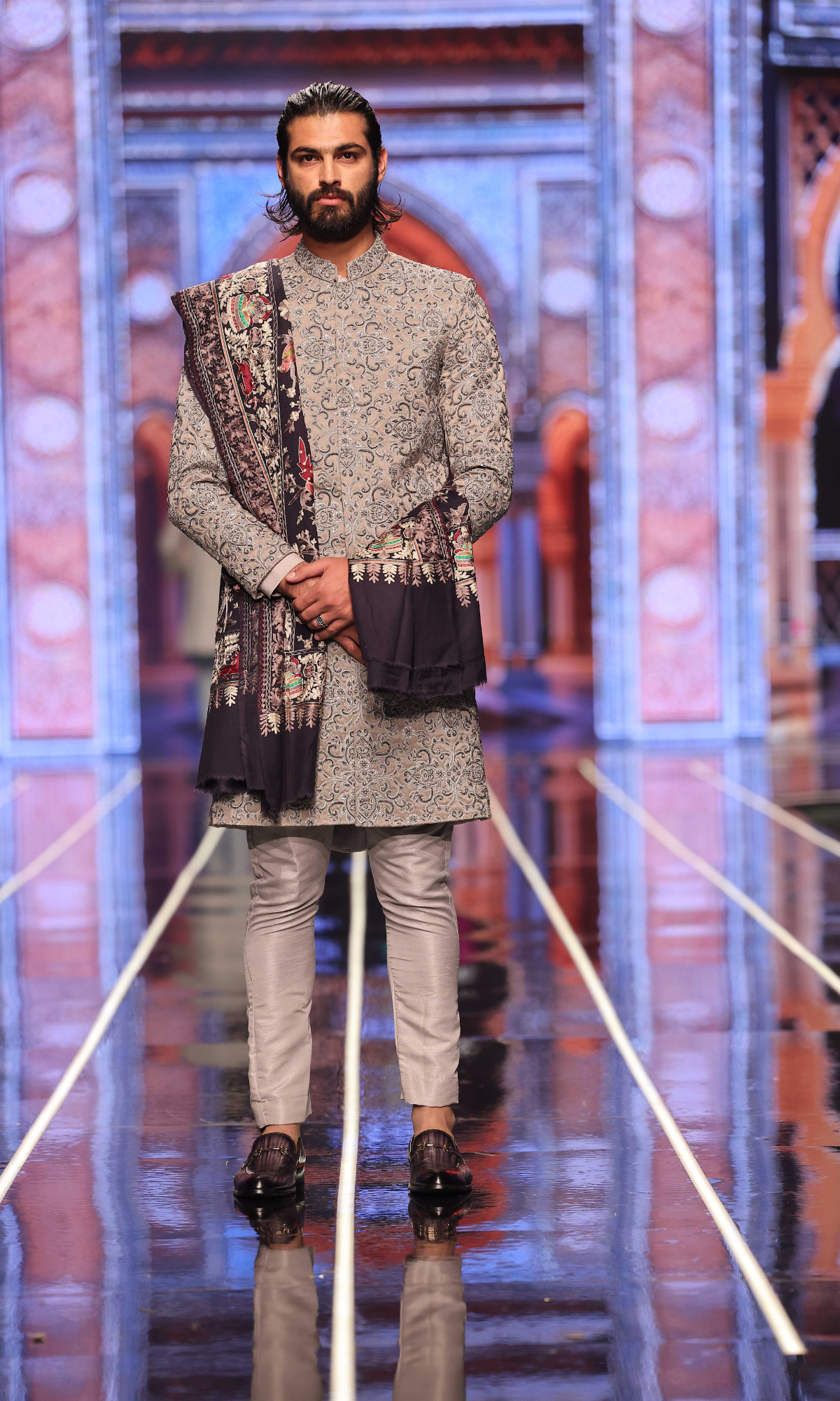 Grey Cutdana Work Silk-Blend Sherwani (2-Piece) - Image 1