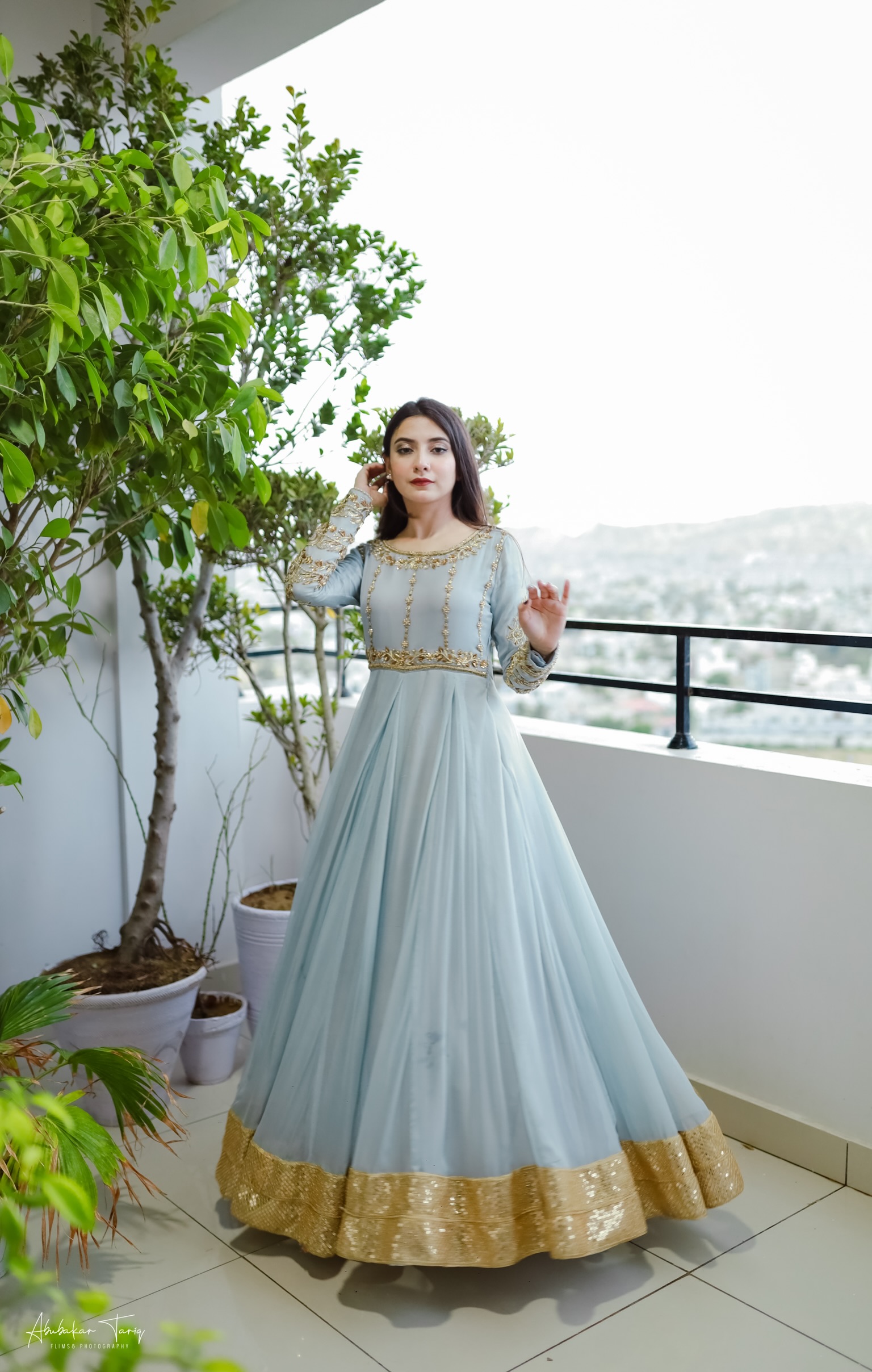 Indian Powder Grey Hand-Embellished Chiffon Anarkali (1-Pc) - Image 12