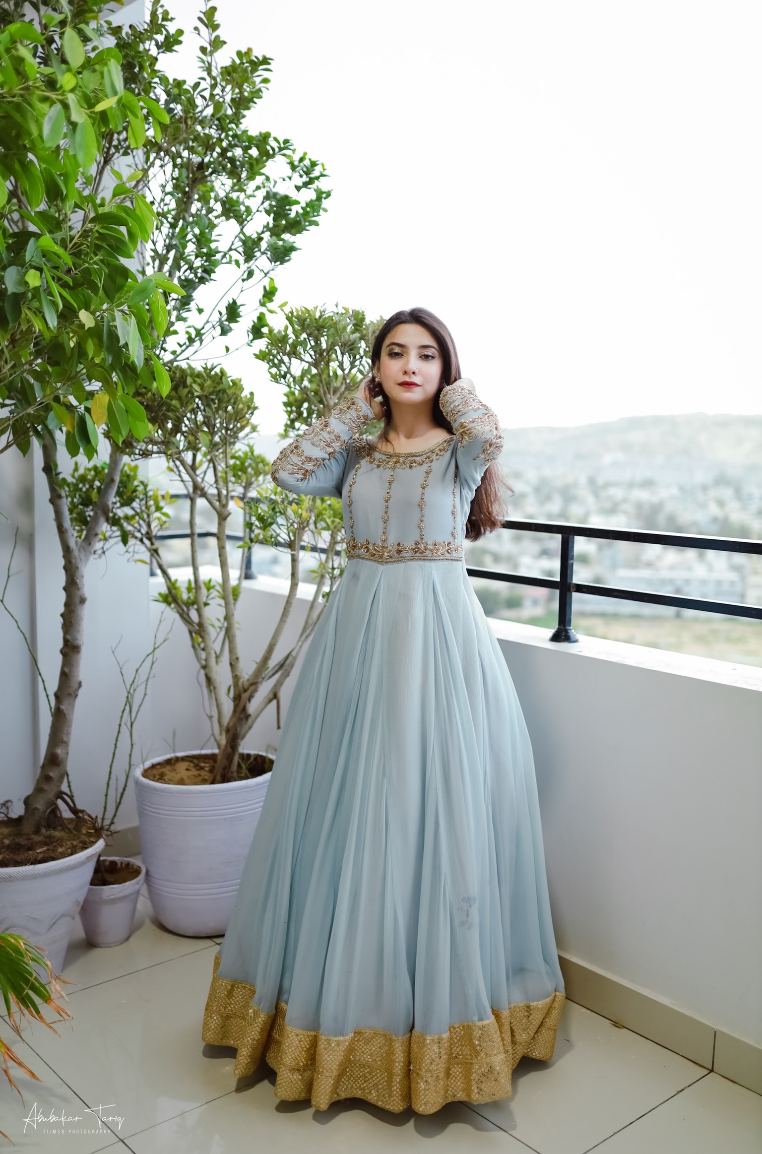 Indian Powder Grey Hand-Embellished Chiffon Anarkali (1-Pc) - Image 13