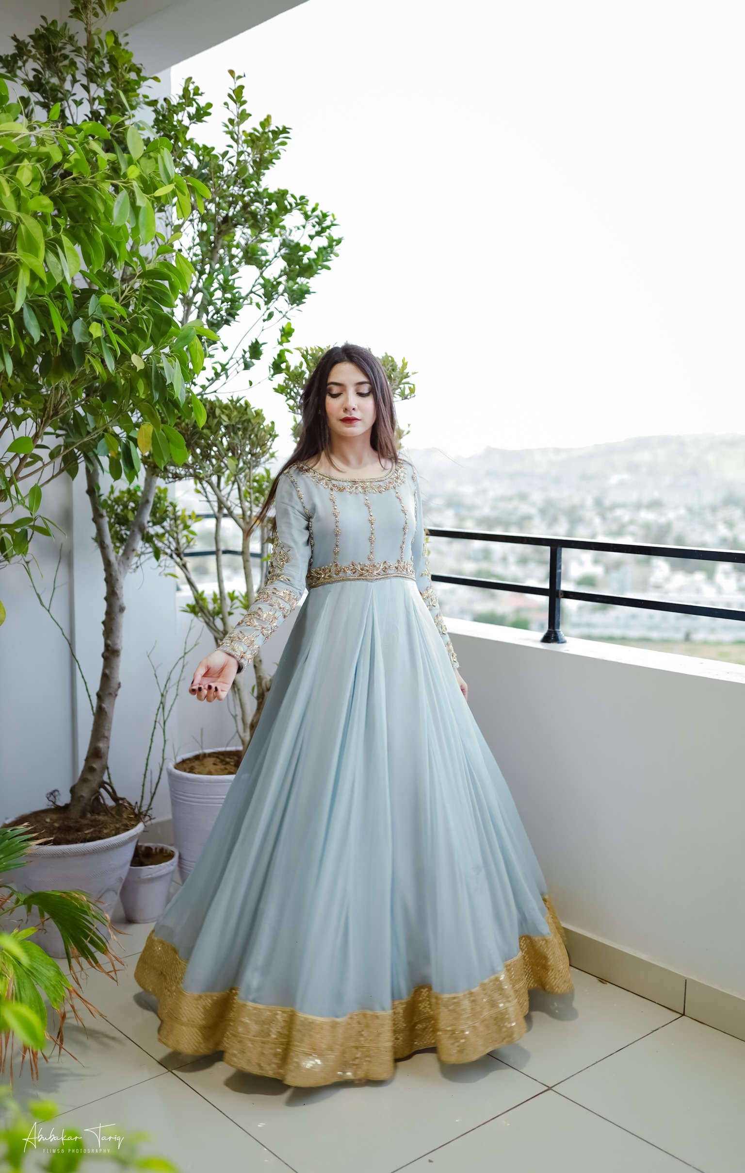 Indian Powder Grey Hand-Embellished Chiffon Anarkali (1-Pc) - Image 14