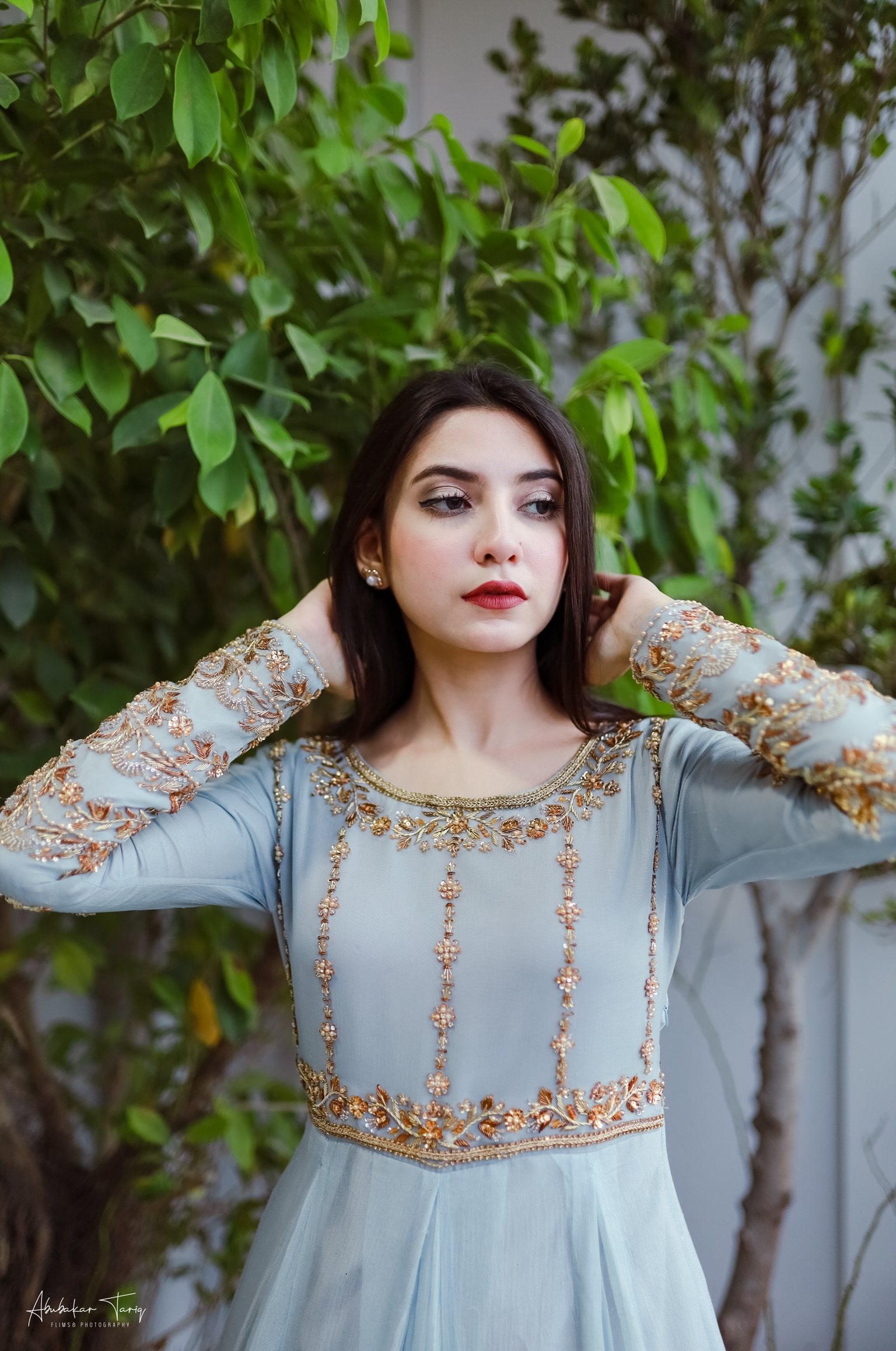 Indian Powder Grey Hand-Embellished Chiffon Anarkali (1-Pc) - Image 3