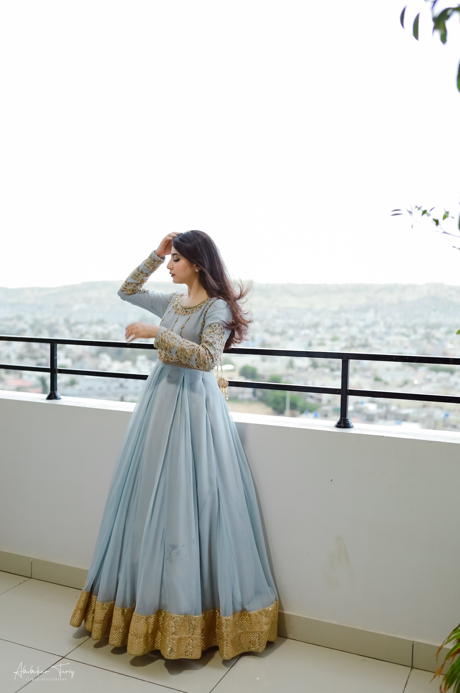Indian Powder Grey Hand-Embellished Chiffon Anarkali (1-Pc) - Image 7