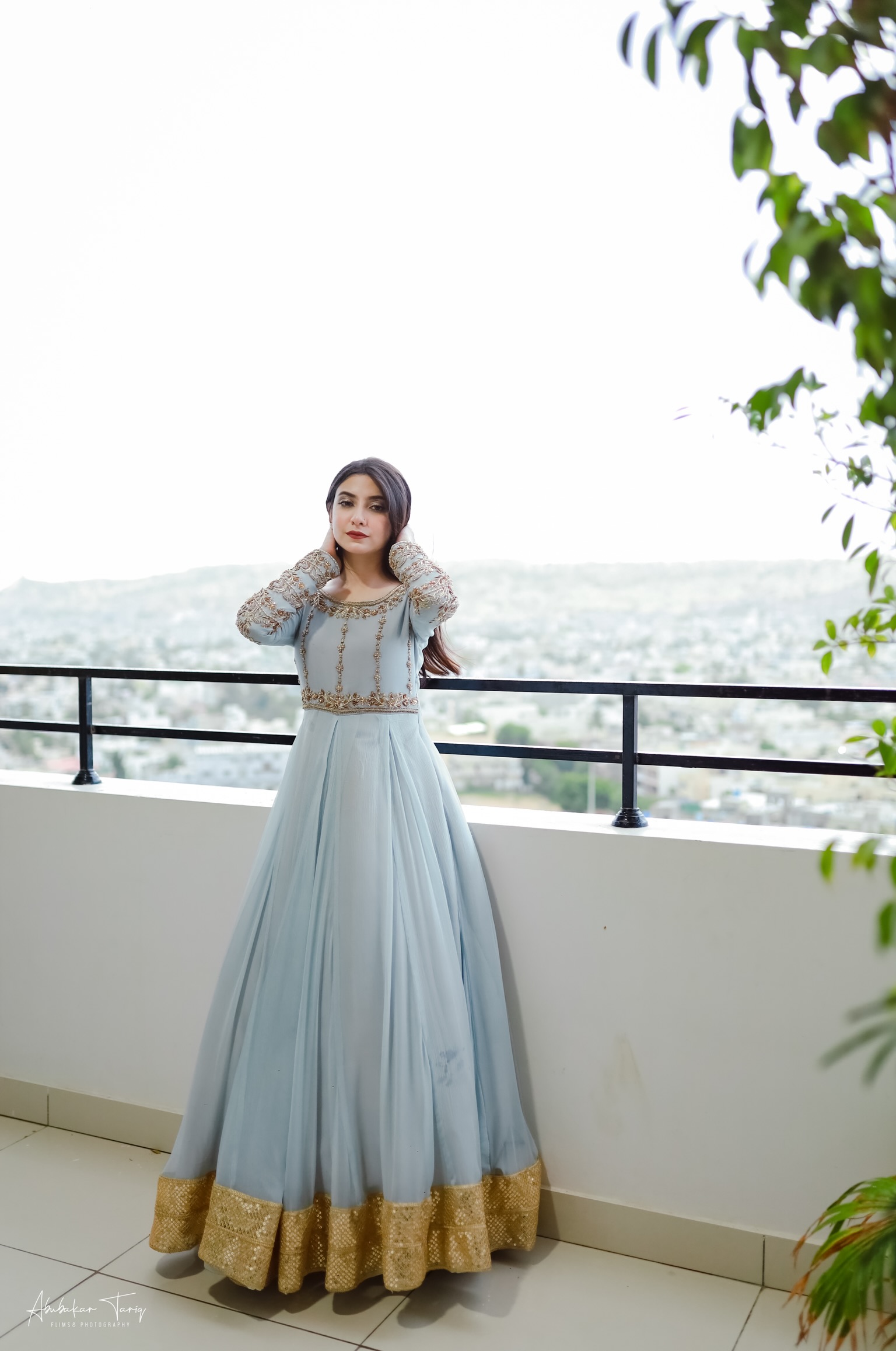 Indian Powder Grey Hand-Embellished Chiffon Anarkali (1-Pc) - Image 8