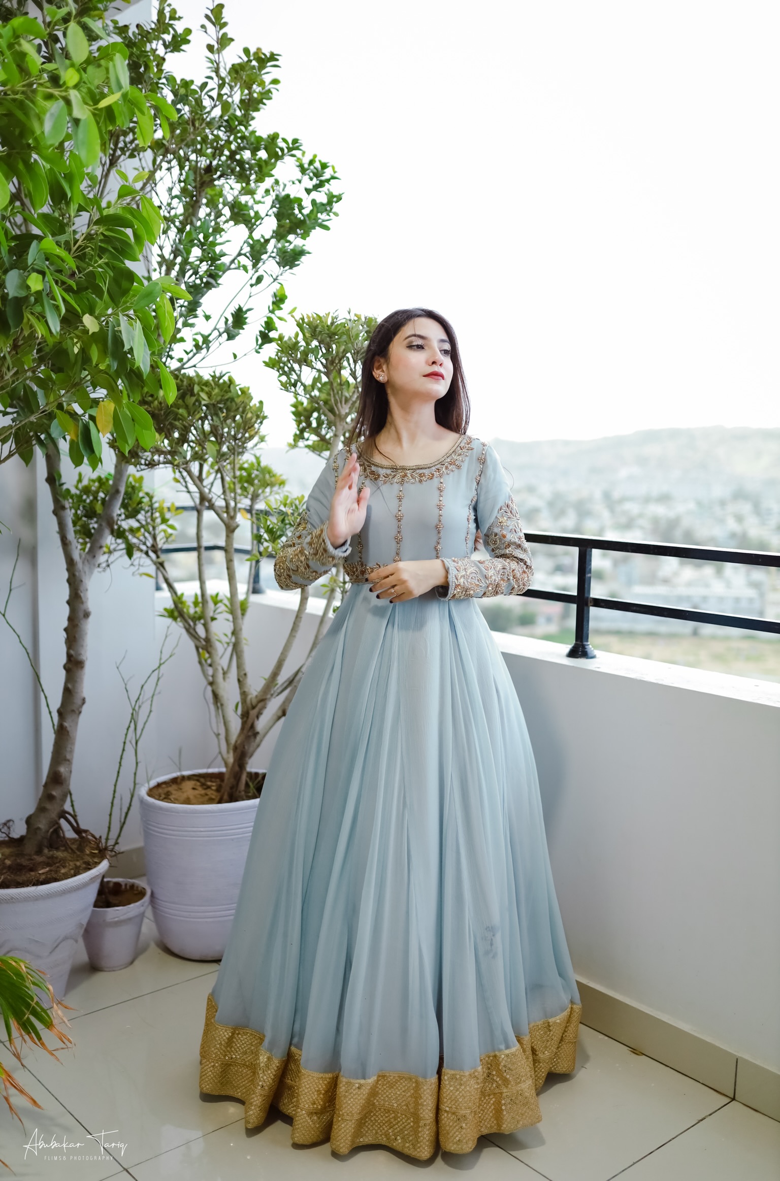 Indian Powder Grey Hand-Embellished Chiffon Anarkali (1-Pc) - Image 9