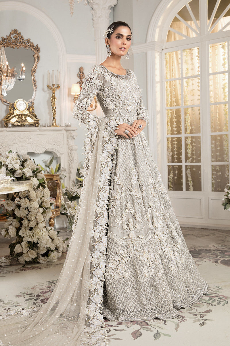 Grey Embellished Pure Organza Anarkali Dress (2-Piece) - Image 1