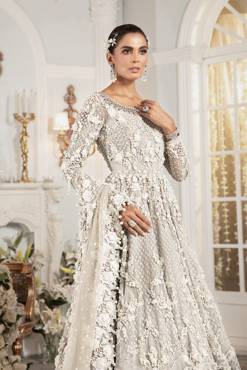 Grey Embellished Pure Organza Anarkali Dress (2-Piece) - Image 4