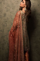Grey Embroidered Net Angrakha Dress (3-Piece) - Image 3