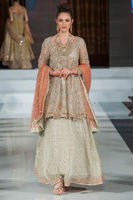 Pakistani Grey Embroidered Net Angarkha Dress (3-Piece) - Image 2