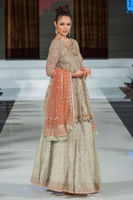 Pakistani Grey Embroidered Net Angarkha Dress (3-Piece) - Image 3