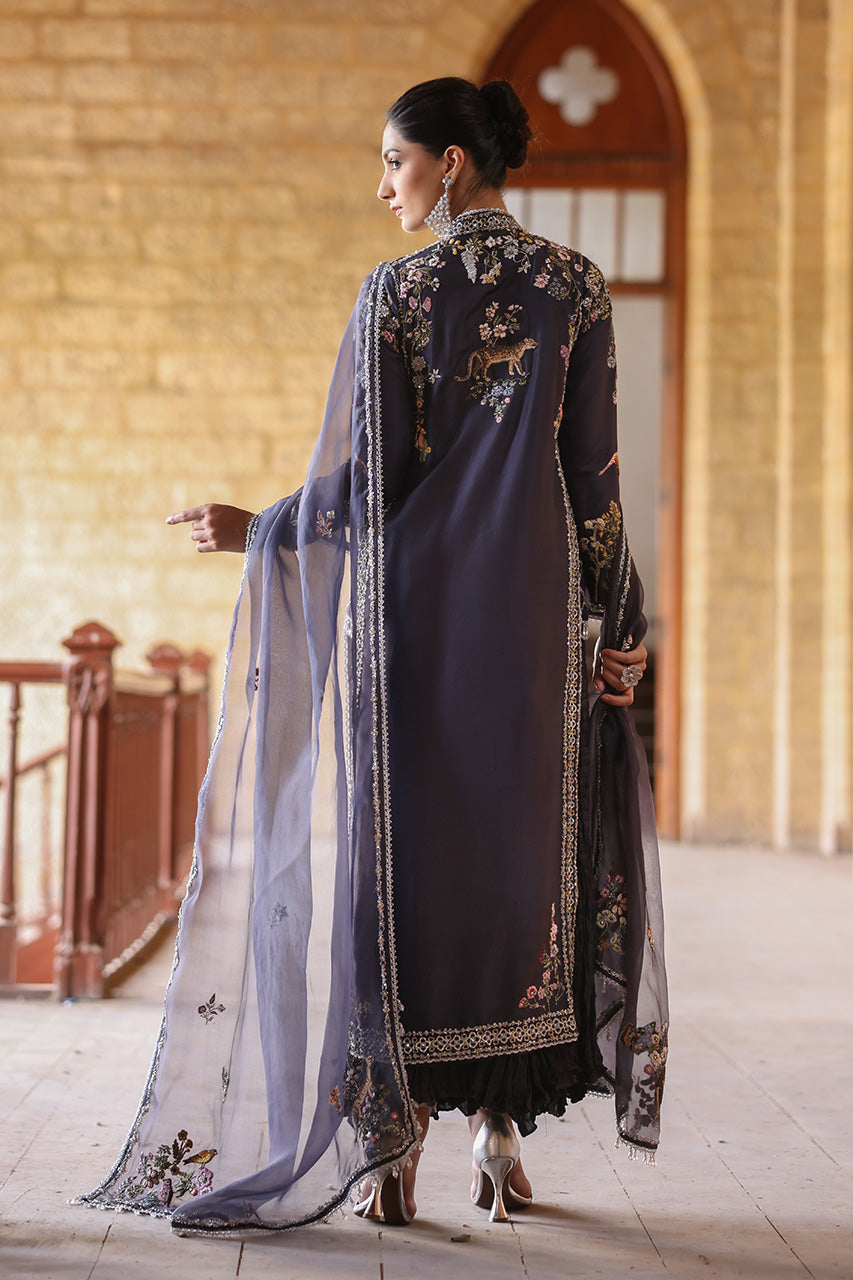 Grey Aari & Zardozi Raw Silk Angrakha (3-Piece) - Image 2