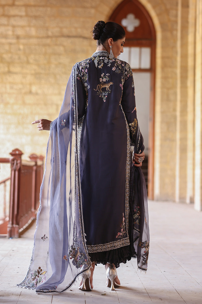 Grey Aari & Zardozi Raw Silk Angrakha (3-Piece) - Image 5