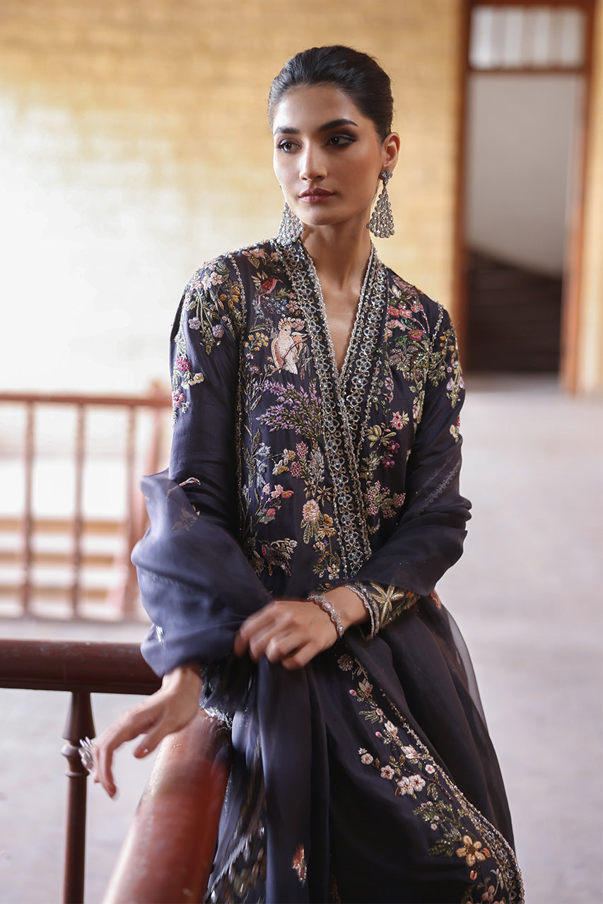 Grey Aari & Zardozi Raw Silk Angrakha (3-Piece) - Image 6