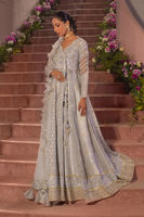 Pakistani Grey Mirror & Zardozi Silk Angharka Pishwas (2-Piece) - Image 3