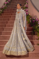 Pakistani Grey Mirror & Zardozi Silk Angharka Pishwas (2-Piece) - Image 4