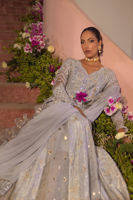 Pakistani Grey Mirror & Zardozi Silk Angharka Pishwas (2-Piece) - Image 5