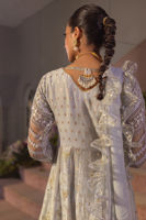 Pakistani Grey Mirror & Zardozi Silk Angharka Pishwas (2-Piece) - Image 6
