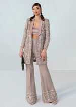 Pakistani Grey Embellished Organza Jacket and Pants (3-Piece) - Image 3