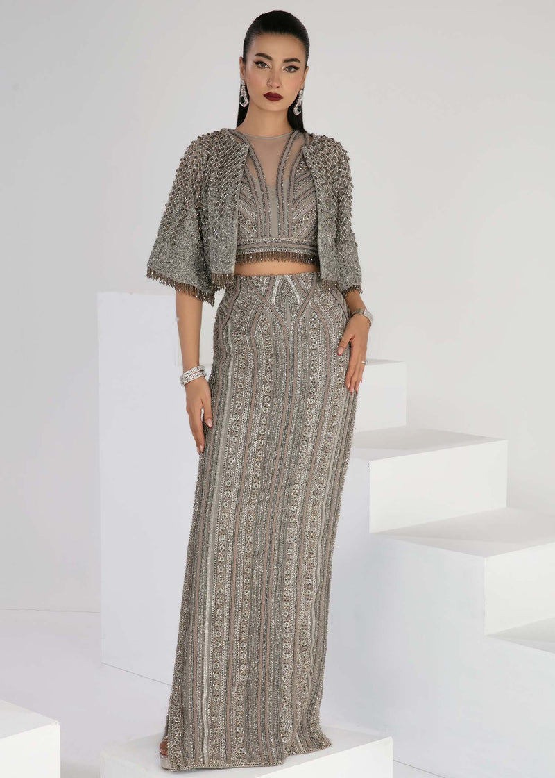 Grey Embellished Net Co-ord Set (4-Piece) - Image 1