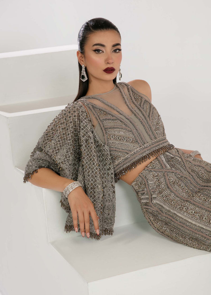 Grey Embellished Net Co-ord Set (4-Piece) - Image 3