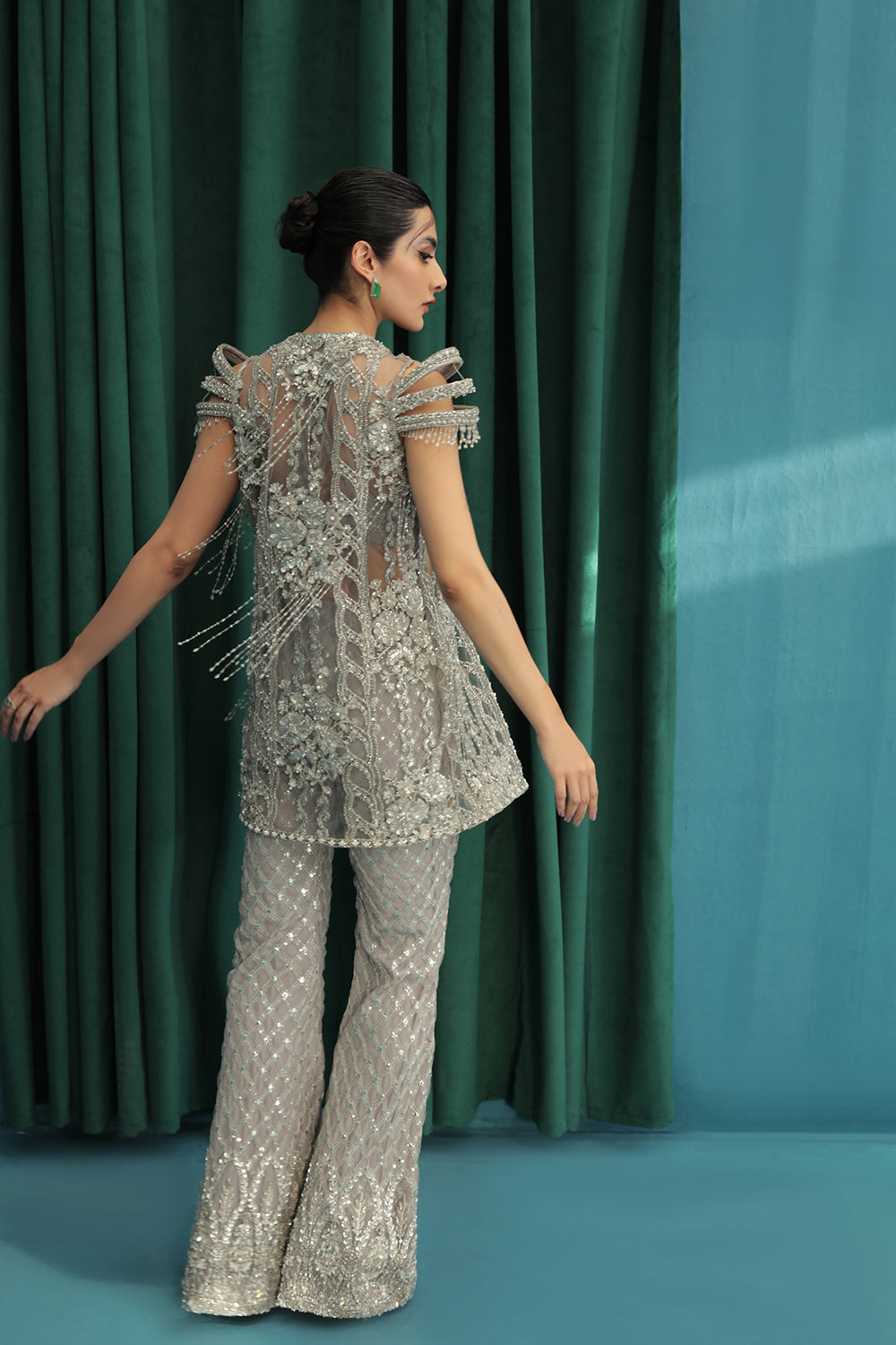 Grey Embellished Net Co-ord Set (2-Piece) - Image 2