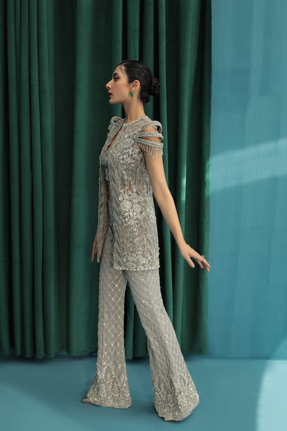 Grey Embellished Net Co-ord Set (2-Piece) - Image 3