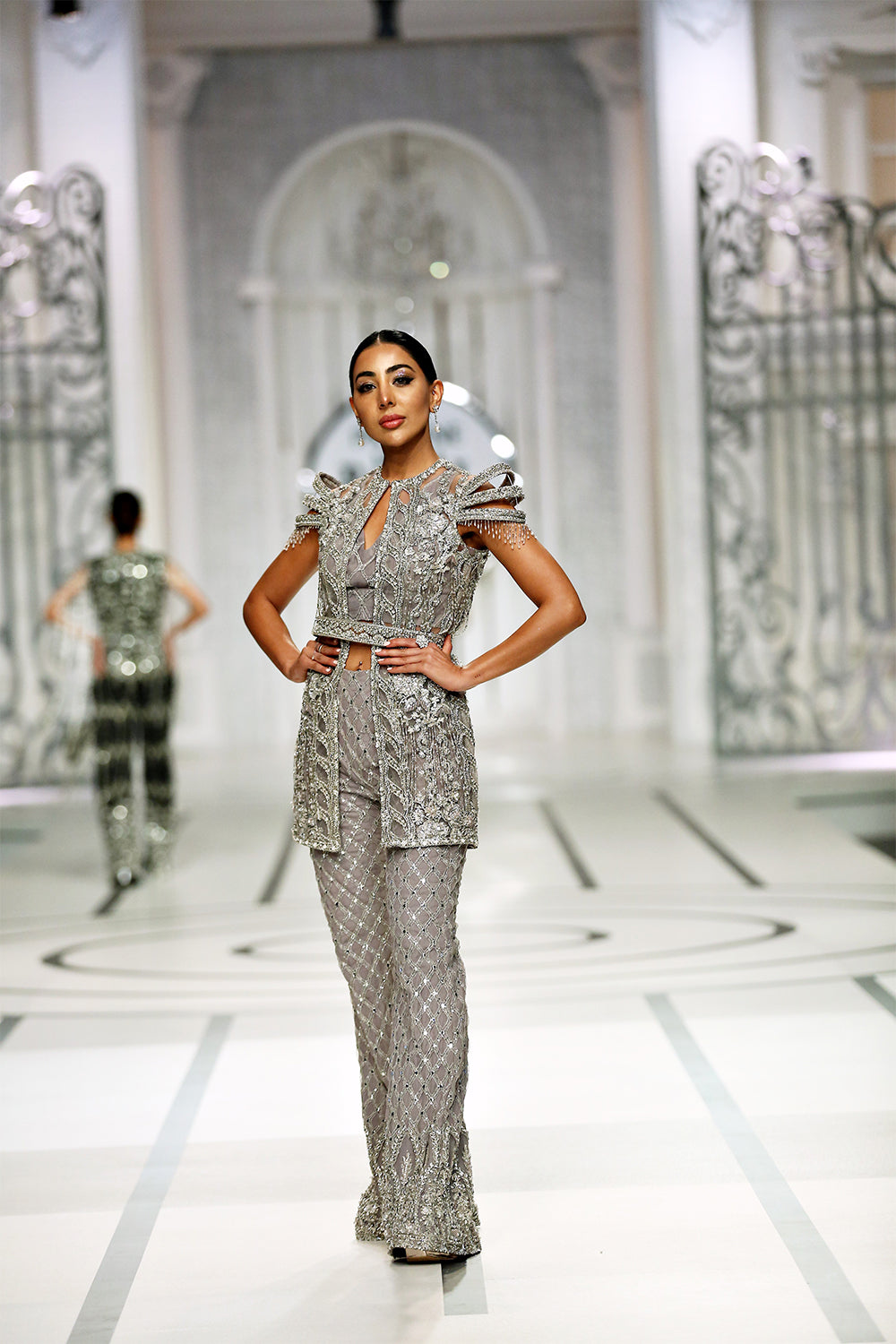 Grey Embellished Net Co-ord Set (2-Piece) - Image 4