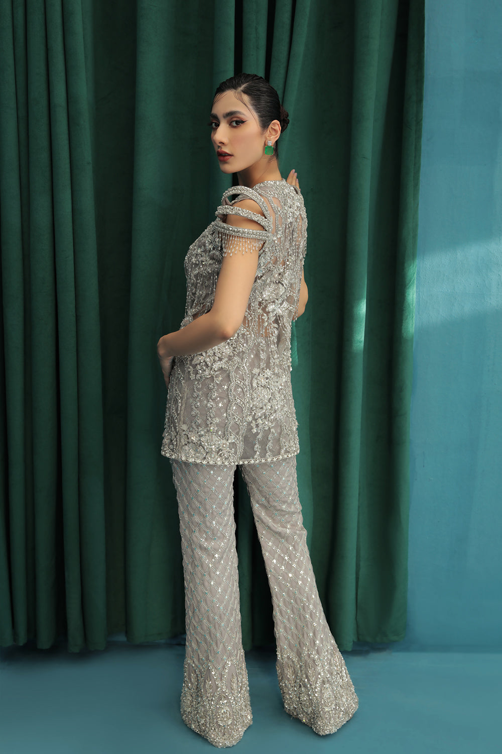 Grey Embellished Net Co-ord Set (2-Piece) - Image 6