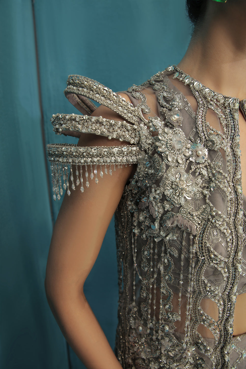 Grey Embellished Net Co-ord Set (2-Piece) - Image 7