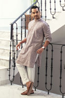 Grey Embroidered Raw Silk Kurta (2-Piece) - Image 2