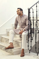 Grey Embroidered Raw Silk Kurta (2-Piece) - Image 3