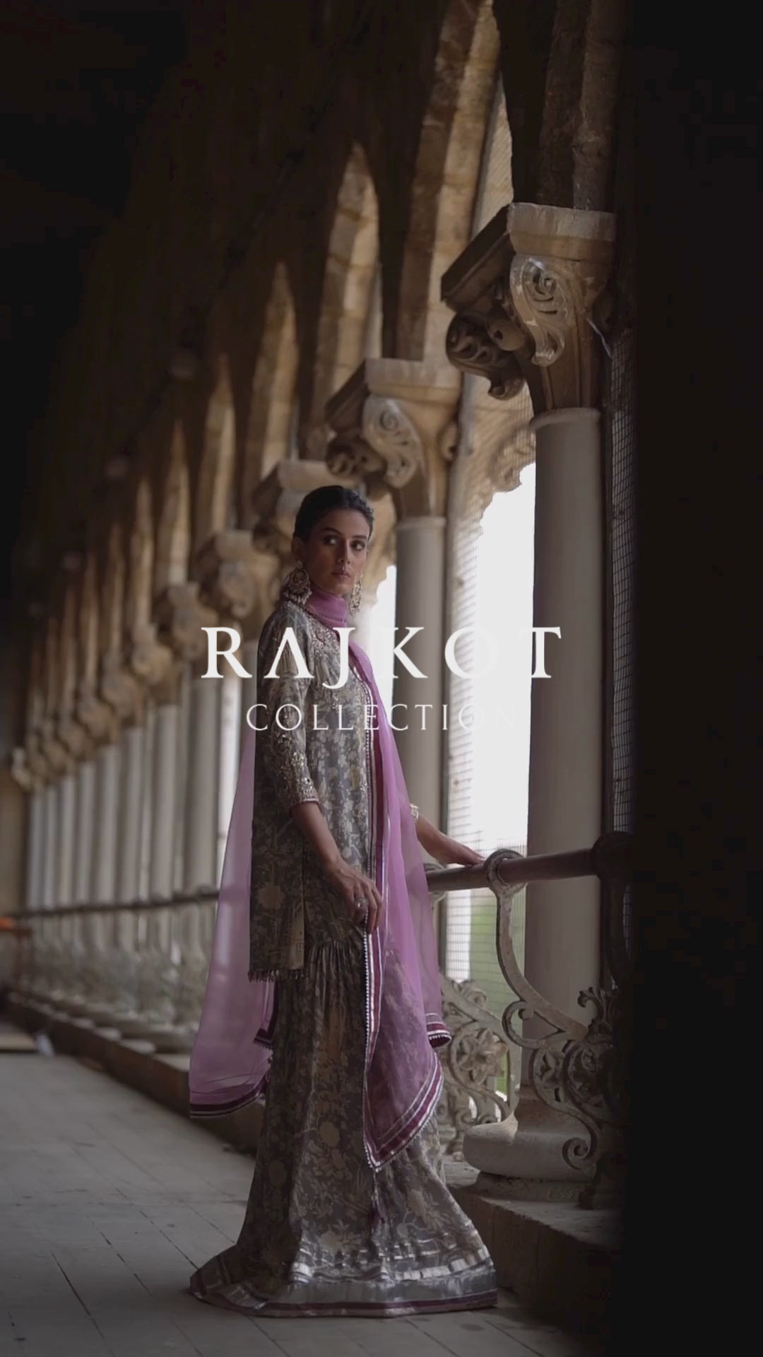 Mauve Grey Zardozi Khaddi Silk Gharara (3-Piece) - Image 9