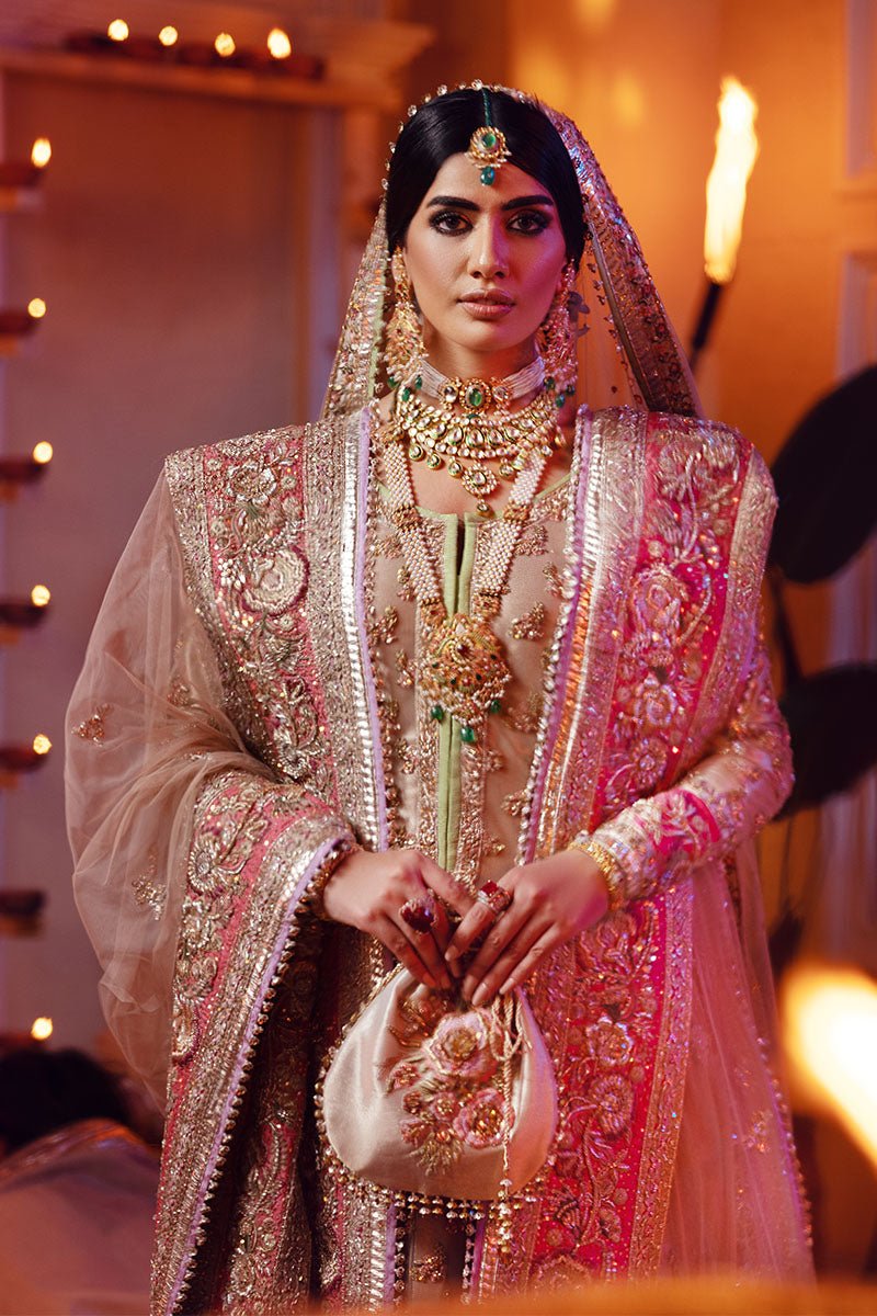 Pakistani Mouse-Toned Embellished Net Gharara Set (3-Piece) - Image 3
