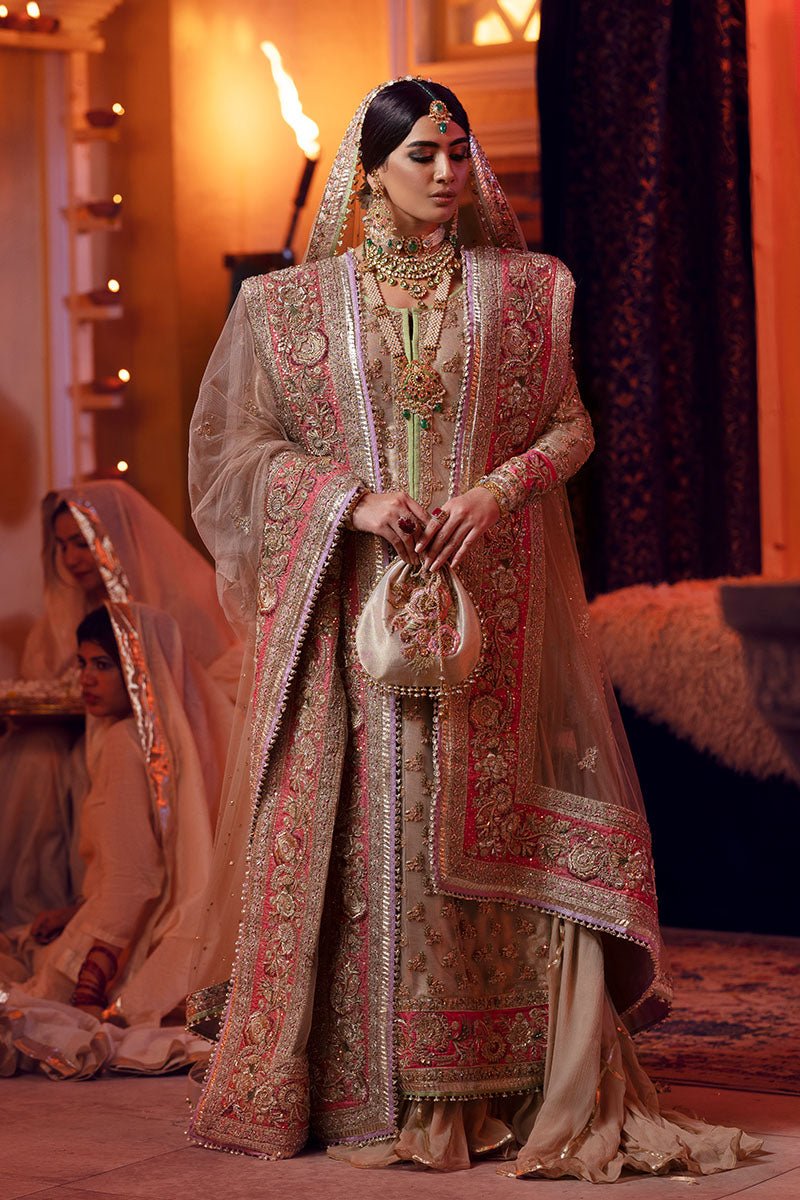 Pakistani Mouse-Toned Embellished Net Gharara Set (3-Piece) - Image 4