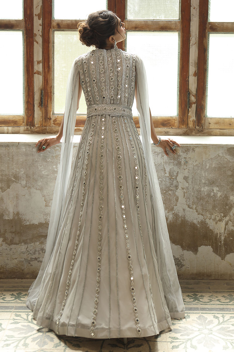 Cloud Grey Swarovski French Net Gown (2-Piece) - Image 6