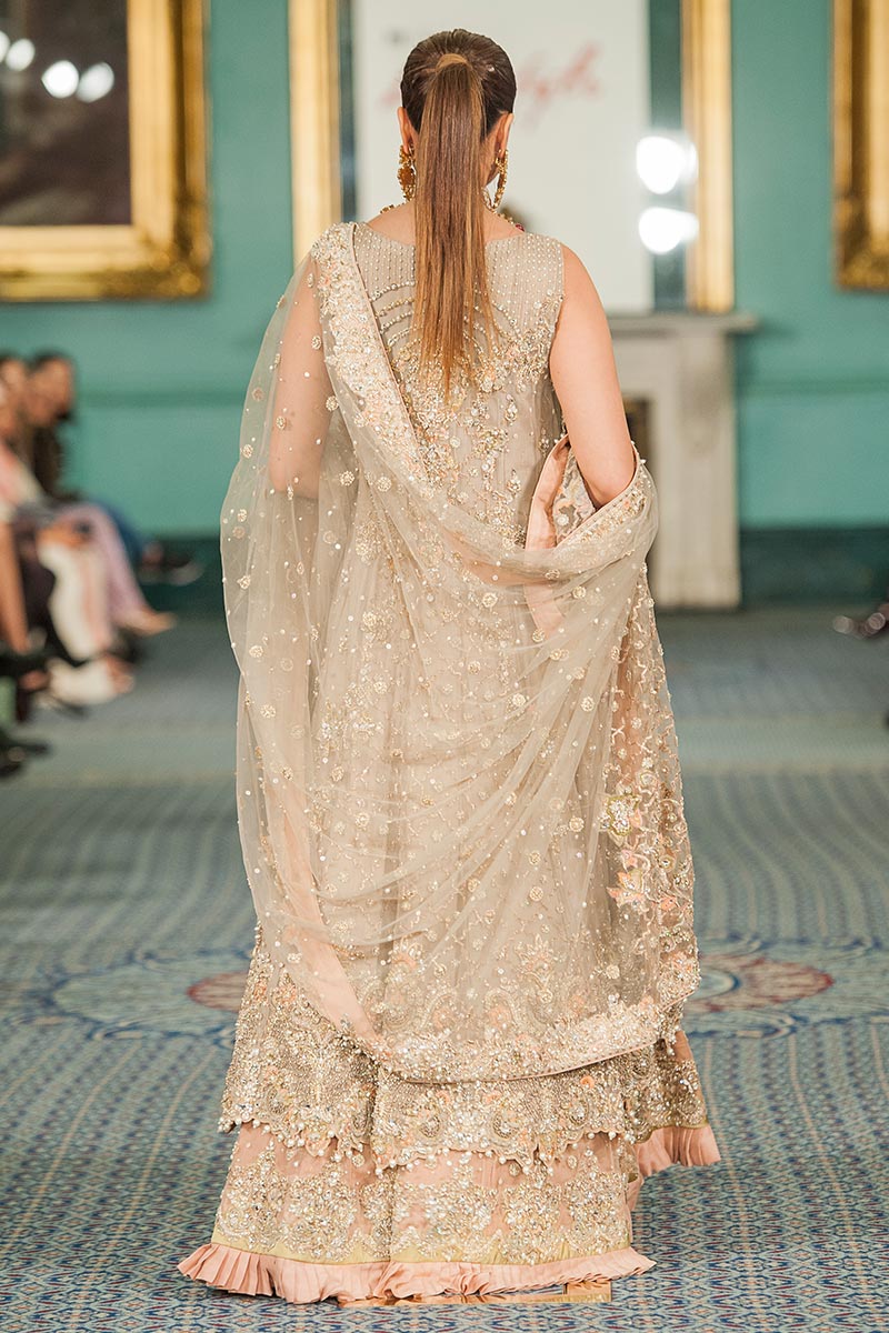 Pakistani Grey 3D Embroidered Net Gown (3-Piece) - Image 2