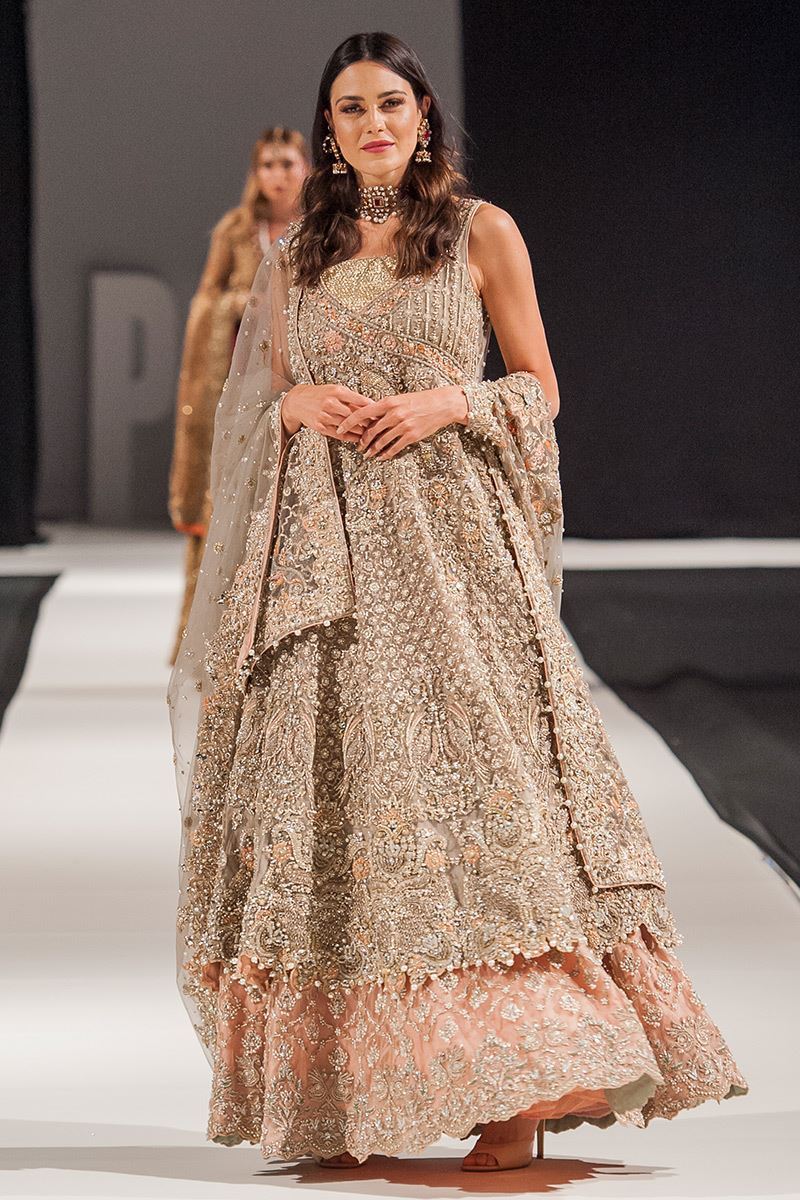 Grey 3D Embroidered Net Bridal Gown (3-Piece) - Image 1