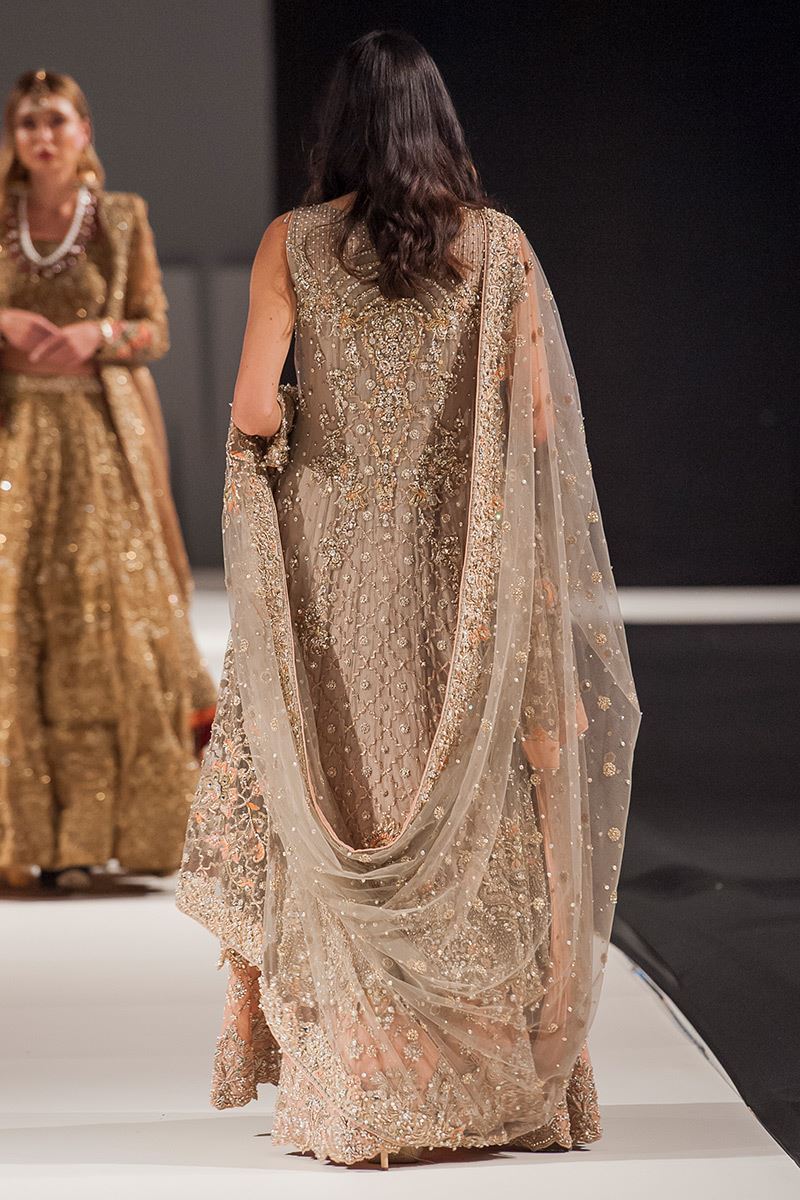 Grey 3D Embroidered Net Bridal Gown (3-Piece) - Image 2