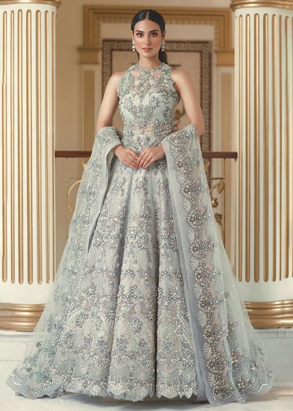 Grey Embellished Net Gown (2-Piece) - Image 1