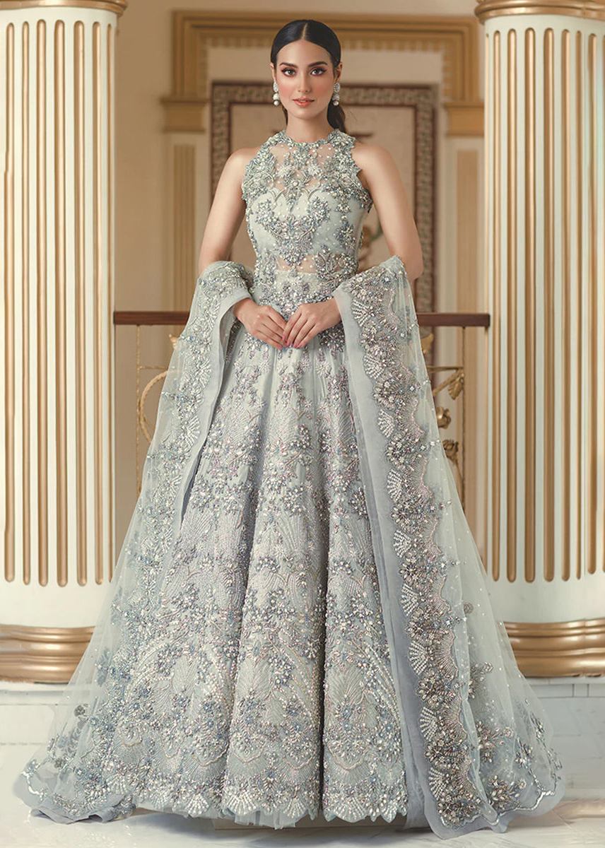 Grey Embellished Net Gown (2-Piece) - Image 2