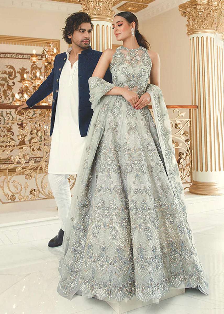 Grey Embellished Net Gown (2-Piece) - Image 5