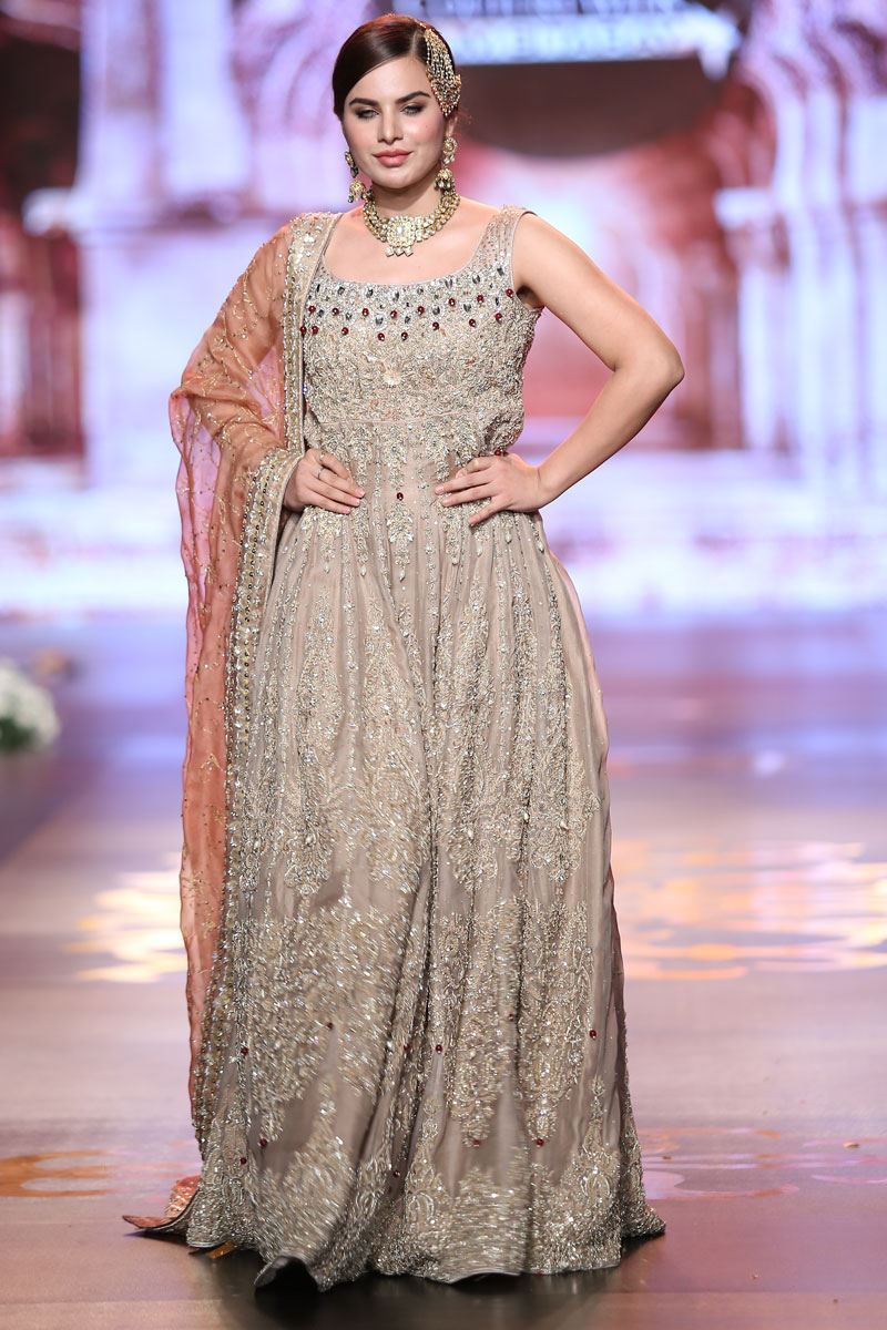 Grey Embroidered Net Gown with Dabka and Crystal Work (2-Piece) - Image 1