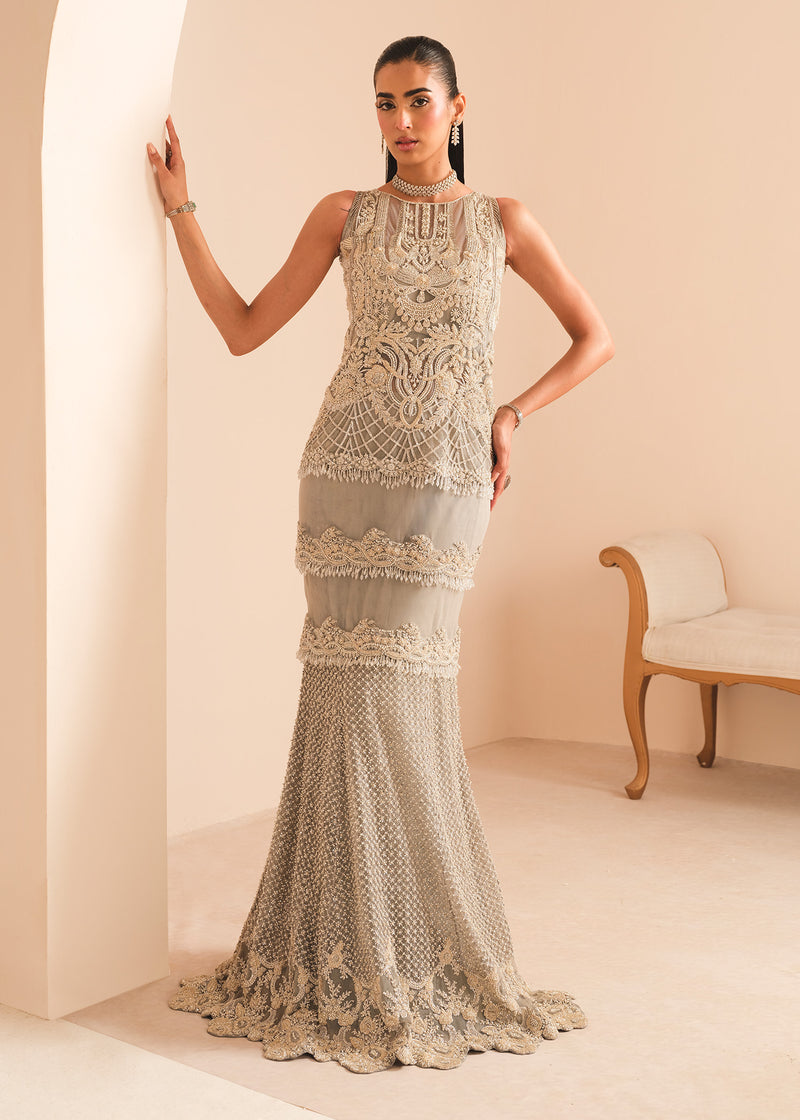 Grey Embellished Net Mermaid Gown (2-Piece) - Image 1