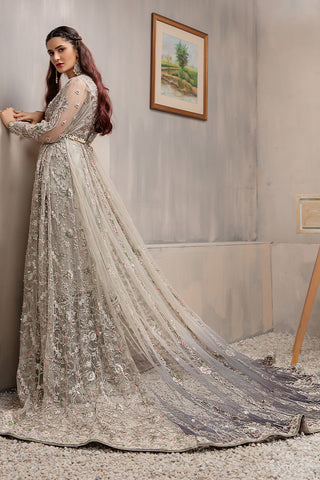 Pakistani Grey Embroidered Net Bridal Gown (1-Pc) - Image 5