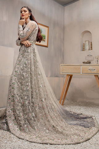 Pakistani Grey Hand-Worked Net Bridal Gown (1-Pc) - Image 4