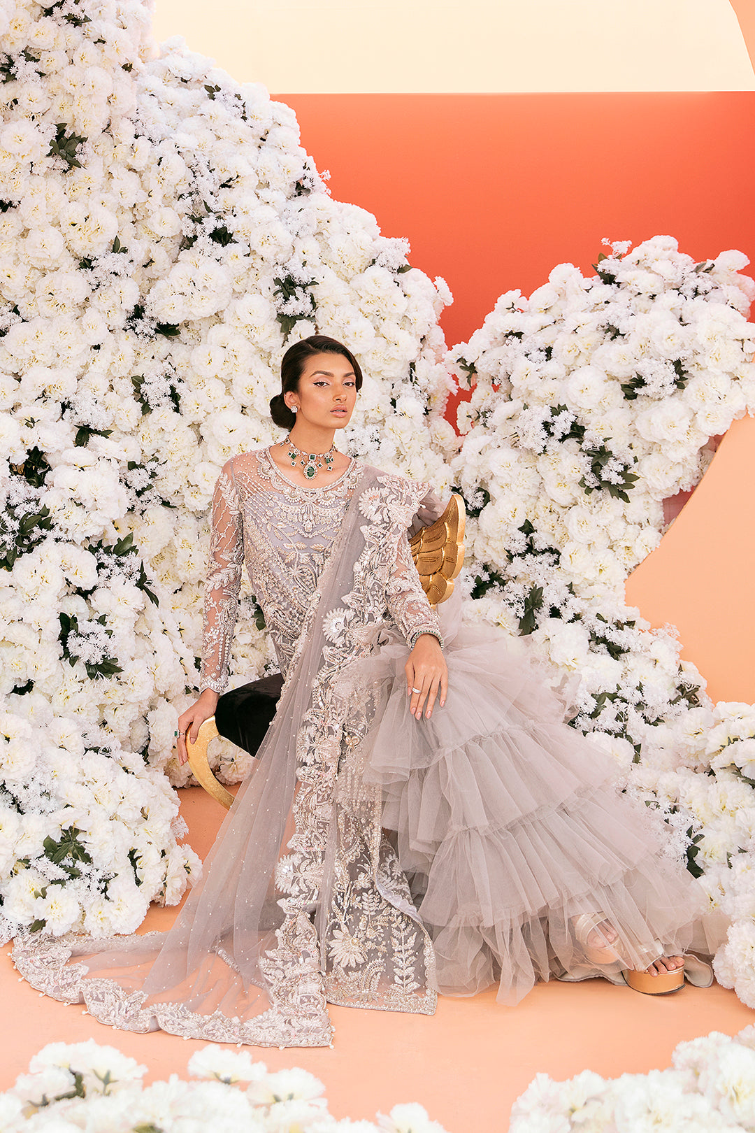 Smoky Grey Embellished Net Gown (2-Piece) - Image 2