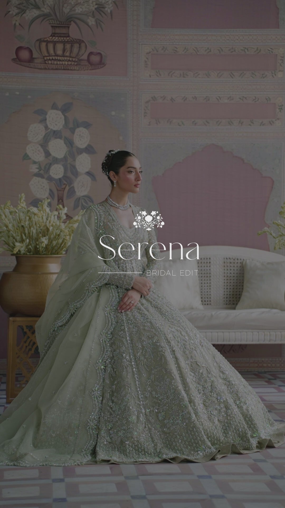 Sage Grey Embellished Net Bridal Gown (2-Piece) - Image 11