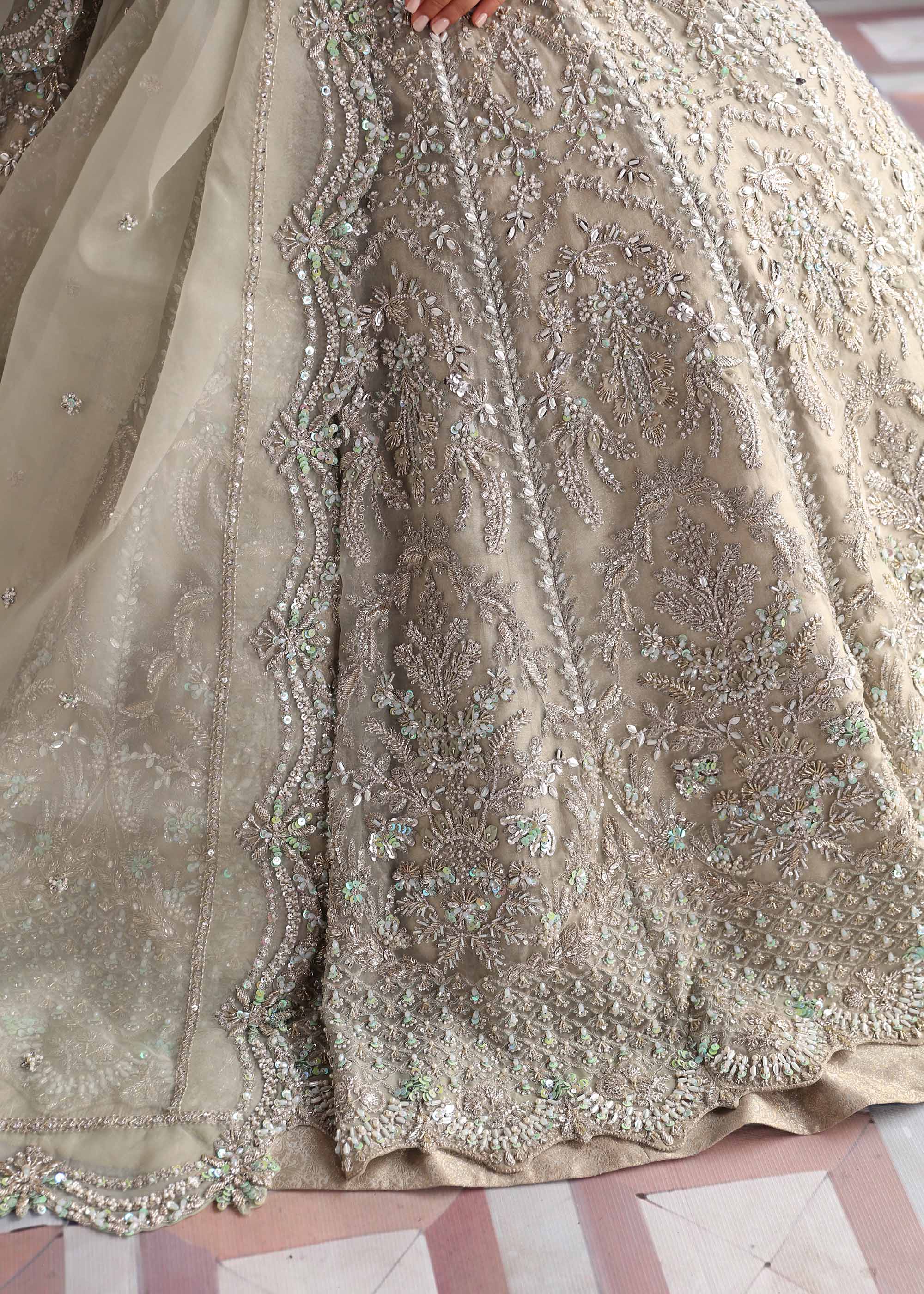 Sage Grey Embellished Net Bridal Gown (2-Piece) - Image 6