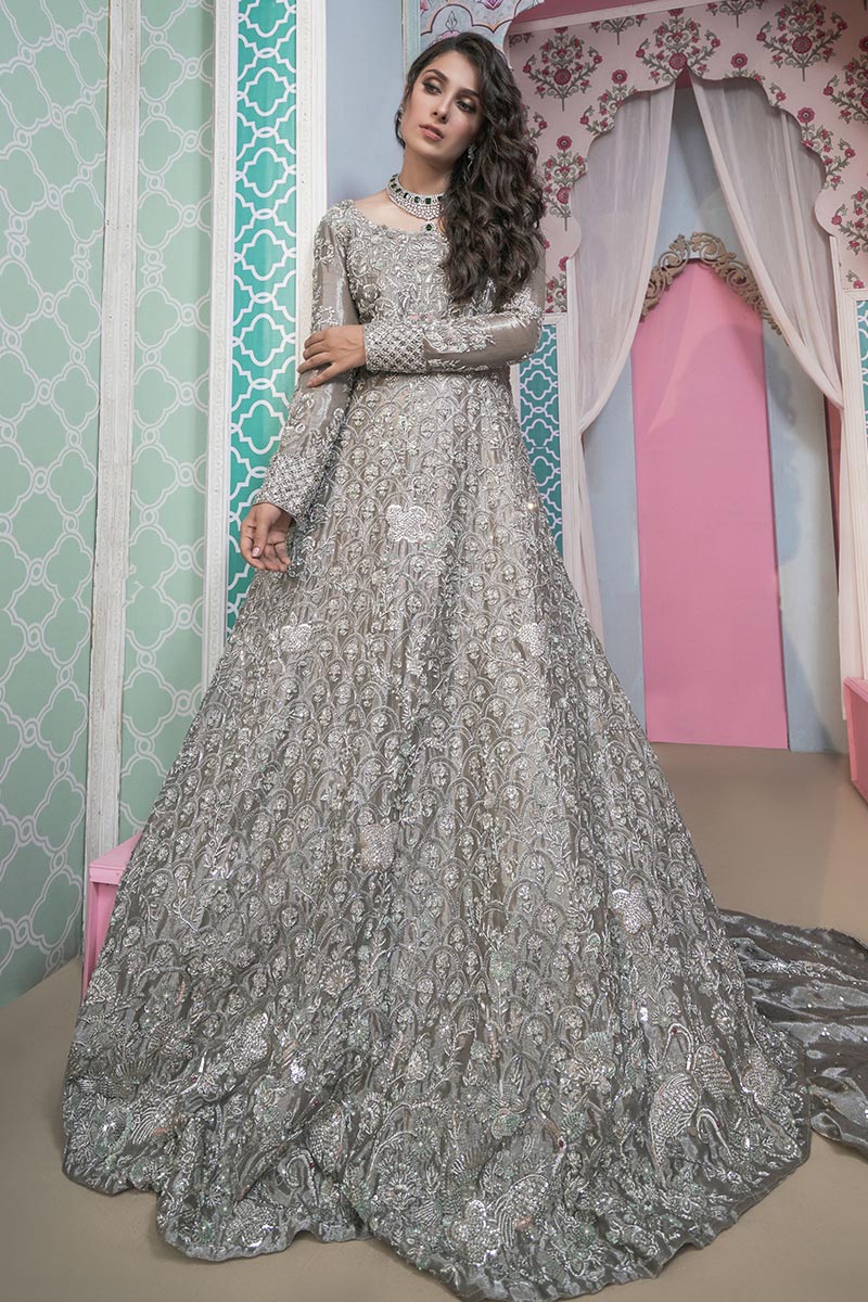 Steel Grey Embellished Net Silk Gown (2-Piece) - Image 2