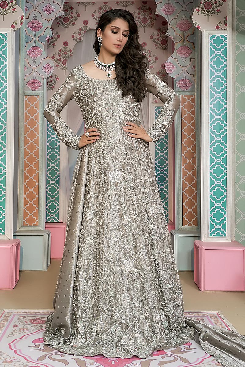 Steel Grey Embellished Net Silk Gown (2-Piece) - Image 3